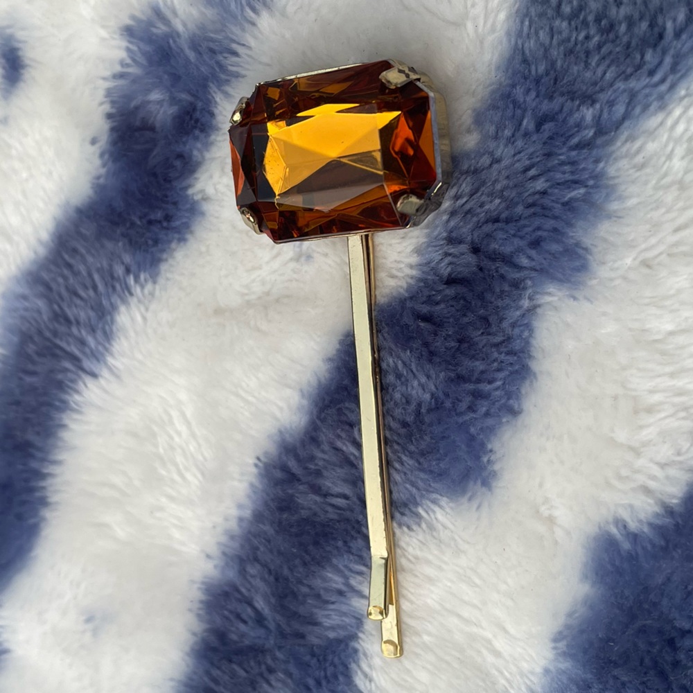 Yellow Emerald Cut Citrine Gem Rhinestone Crystal Hair Bobby Pin